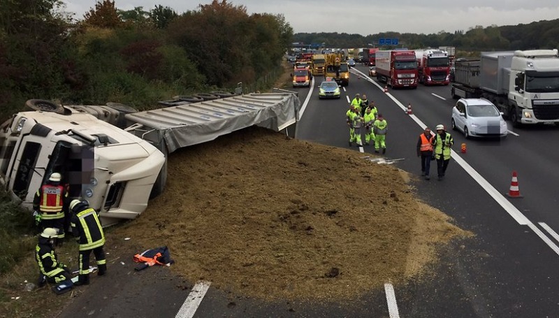 Новости: Авария на автостраде А4: перевернулся грузовик