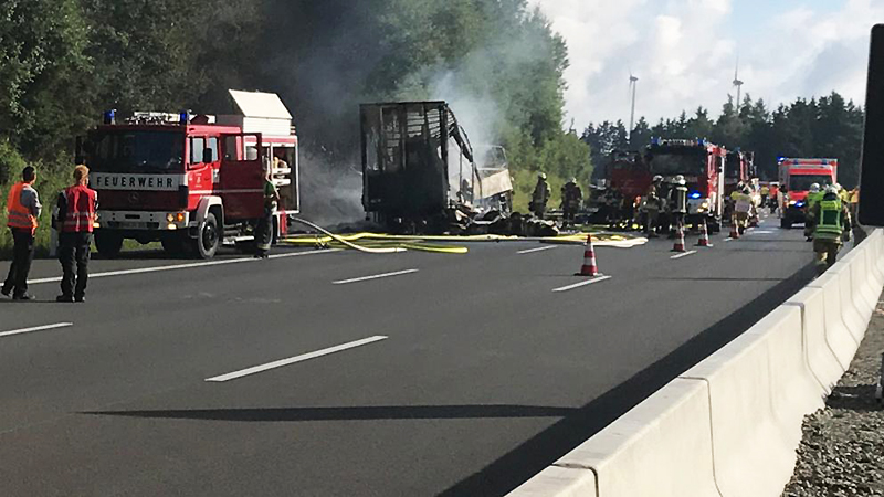 Происшествия: На А9 сгорел туристический автобус: погибло 18 человек
